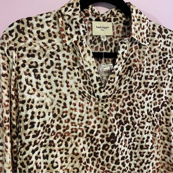NEW Haute Hippie Tunic Top Sheer Leopard Print Chiffon Boho Modal Popover XS - Picture 3 of 10